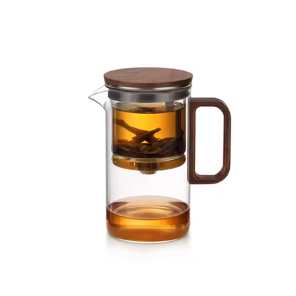 500ml  Wooden Handle Glass Magic Teapot with Glass/304 Steel Tea Filter