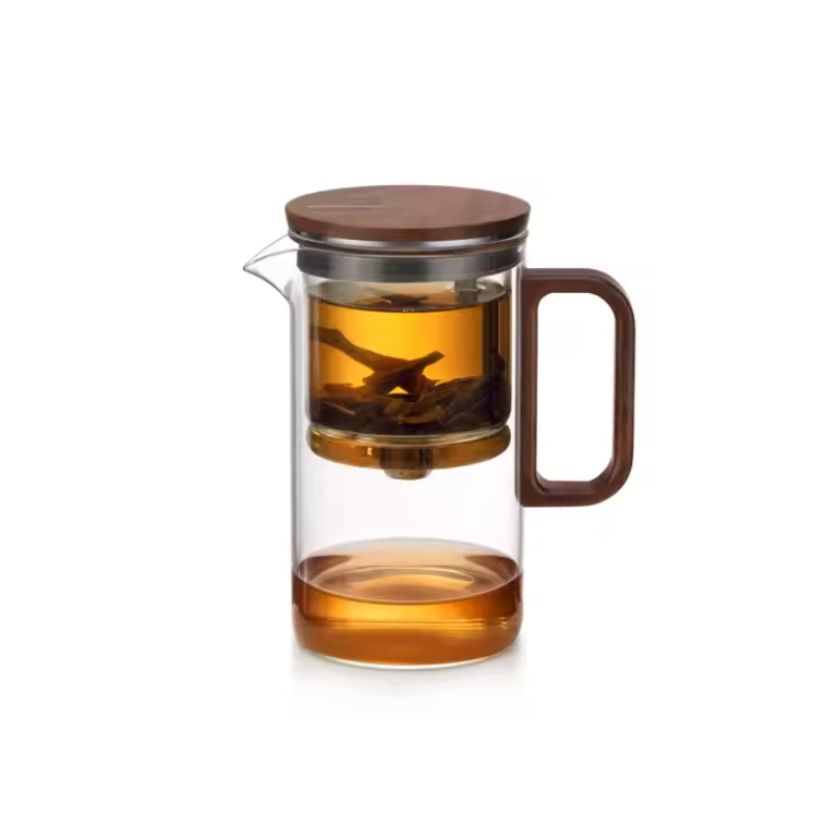 500ml  Wooden Handle Glass Magic Teapot with Glass/304 Steel Tea Filter
