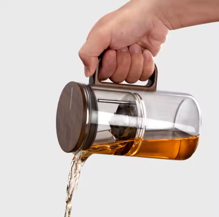 500ml  Wooden Handle Glass Magic Teapot with Glass/304 Steel Tea Filter