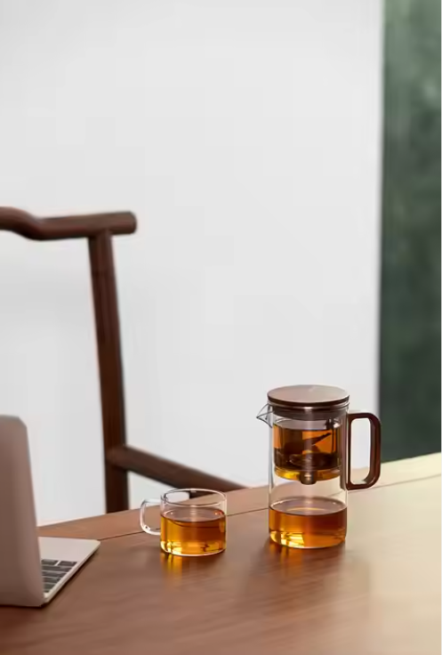 500ml  Wooden Handle Glass Magic Teapot with Glass/304 Steel Tea Filter